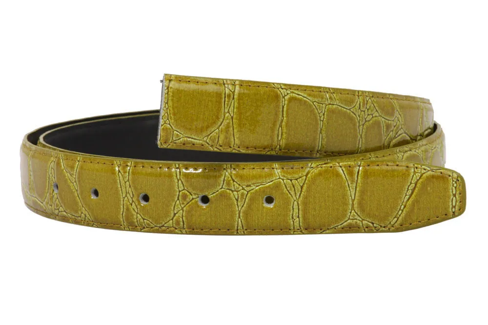 1 1/8 Inch One Size Fits All Croco Print Patent Alligator Non Leather Belt Strap