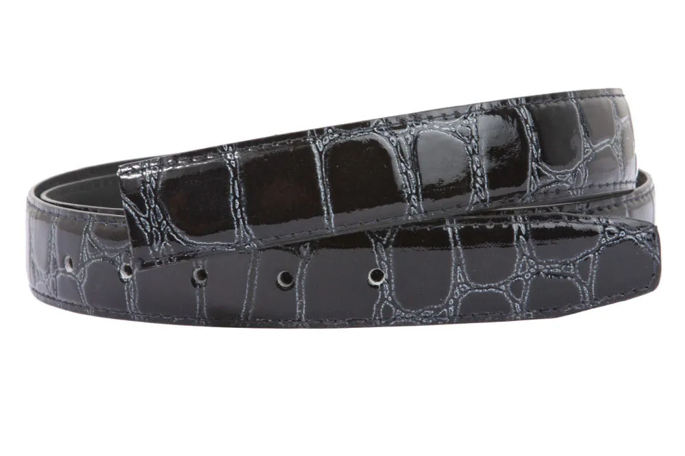 1 1/8 Inch One Size Fits All Croco Print Patent Alligator Non Leather Belt Strap