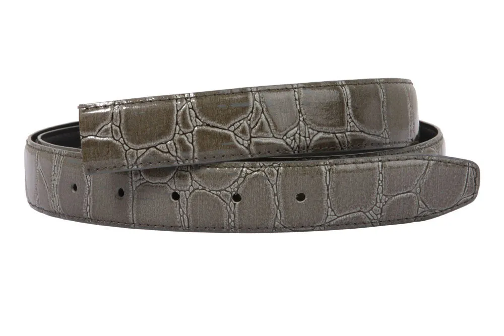 1 1/8 Inch One Size Fits All Croco Print Patent Alligator Non Leather Belt Strap