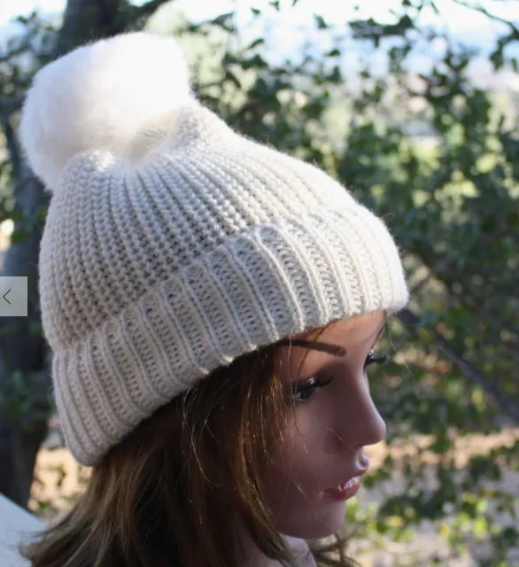 100% Alpaca Pom-Pom Beanie Hat