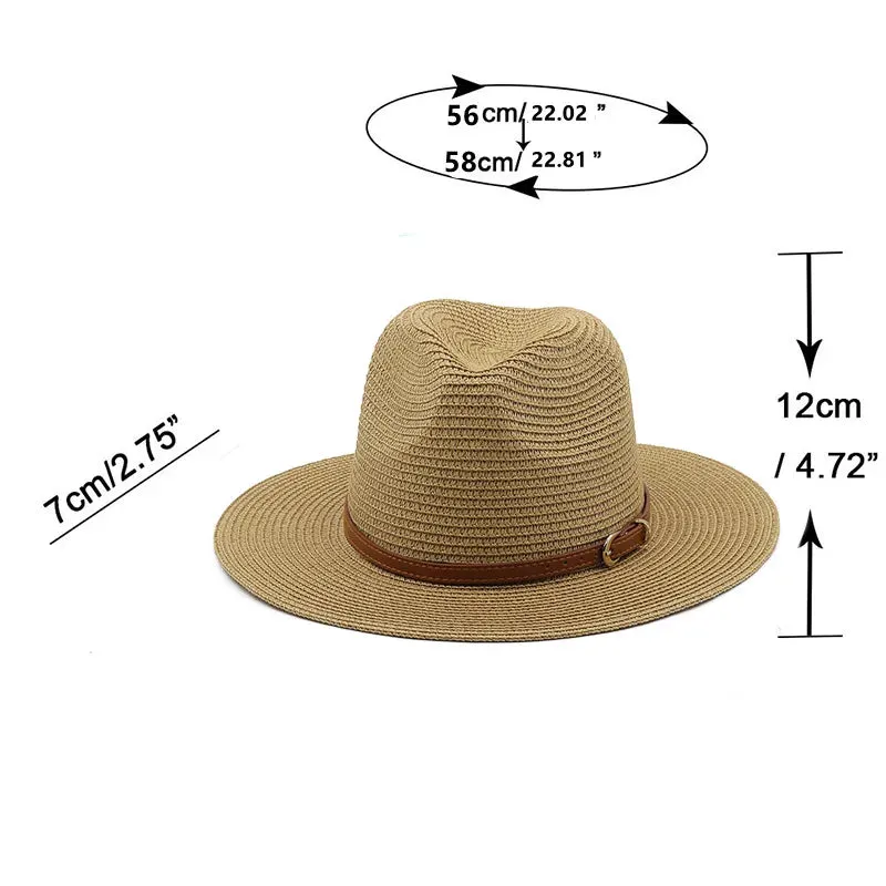 21 Colors Solid Color Straw Hat with Brown Belt Wide Brim Sun Protection Unisex Beach Hat Women Summer Outdoor Jazz Panama Cap