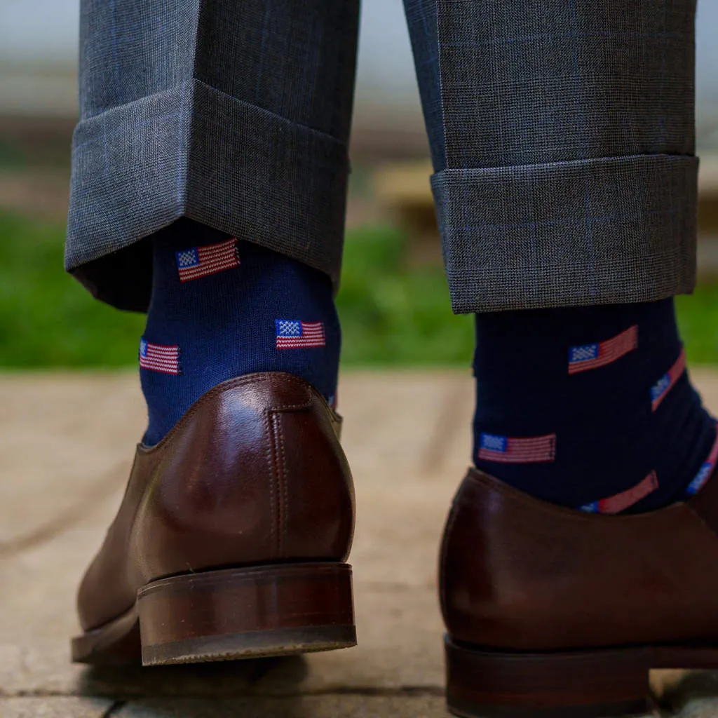 American Flag Navy Cotton Mid-Calf Dress Socks