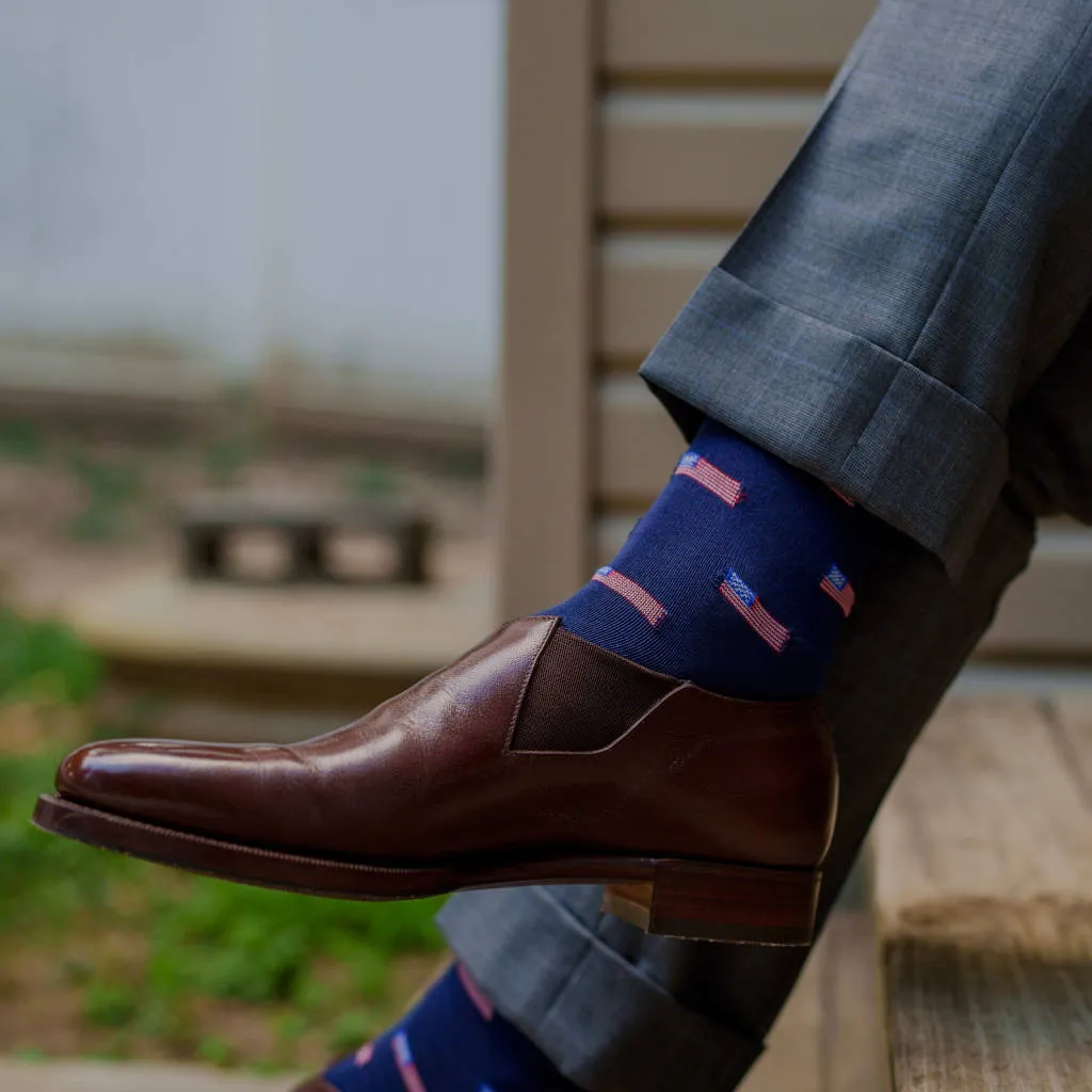 American Flag Navy Cotton Mid-Calf Dress Socks