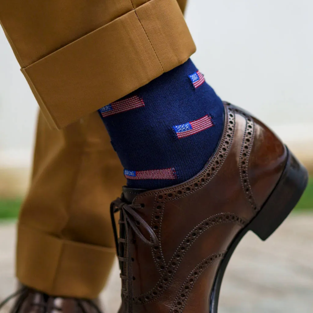 American Flag Navy Cotton Mid-Calf Dress Socks