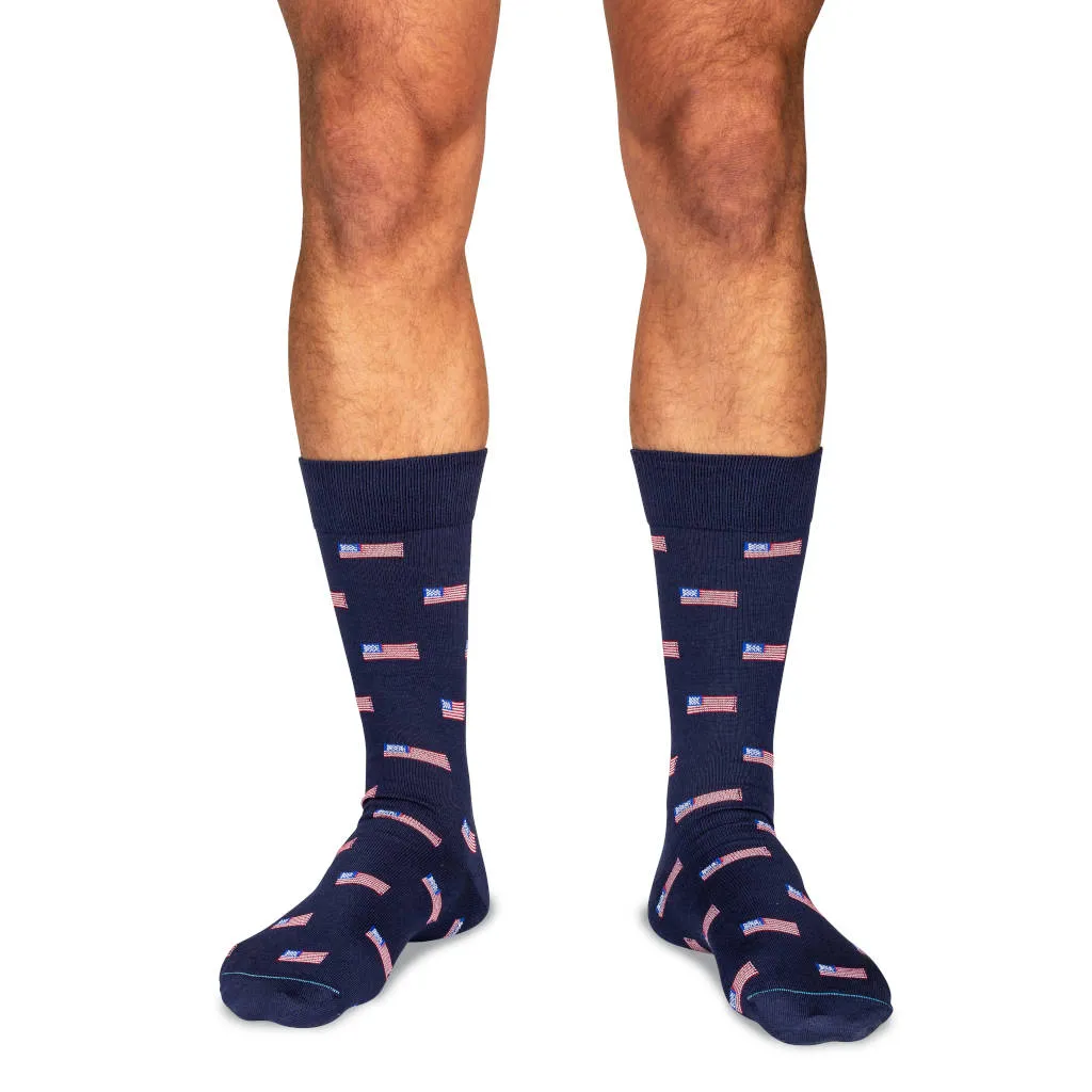 American Flag Navy Cotton Mid-Calf Dress Socks