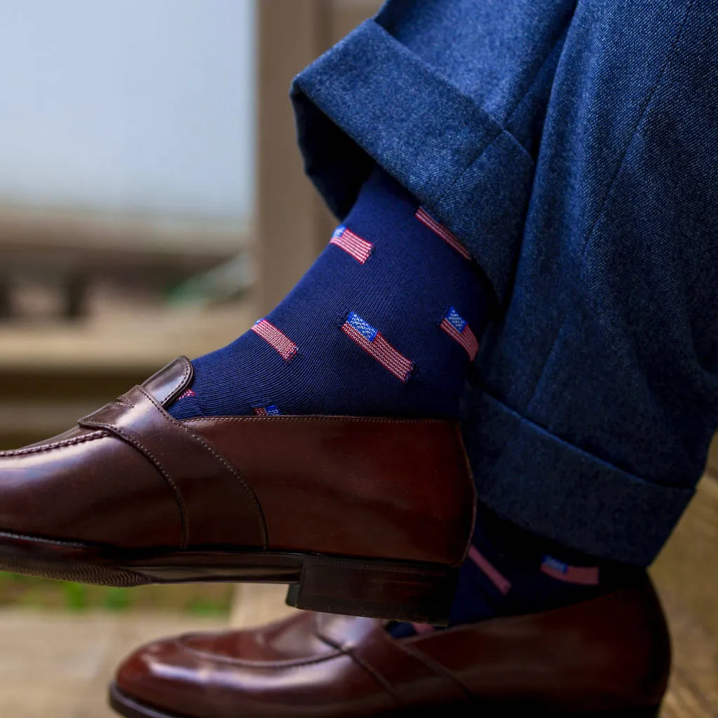 American Flag Navy Cotton Mid-Calf Dress Socks