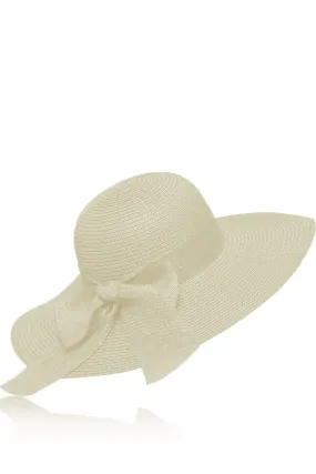 Arleen Ivory Straw Beach Hat with Ribbon