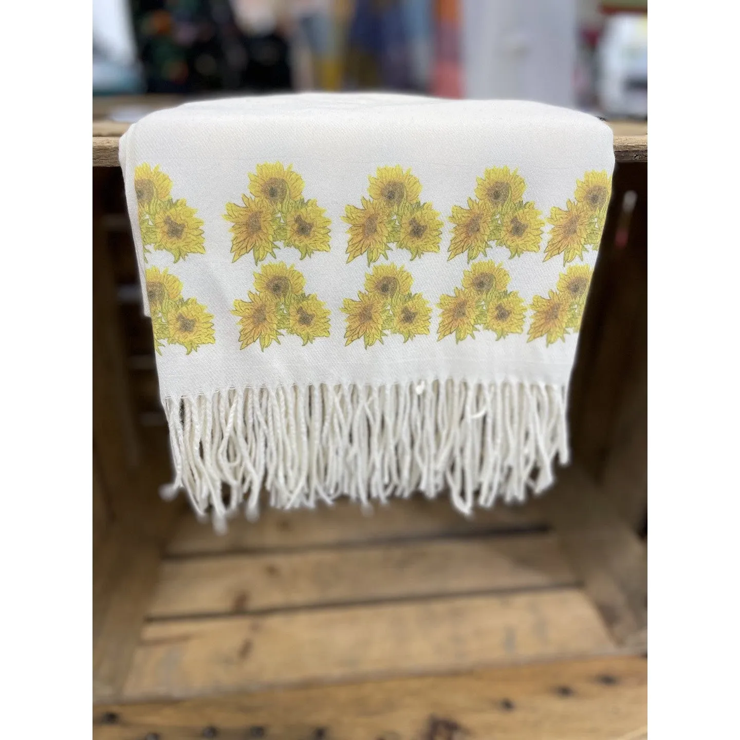 Art On Scarves Cashmere Feel Cream Sunflowers