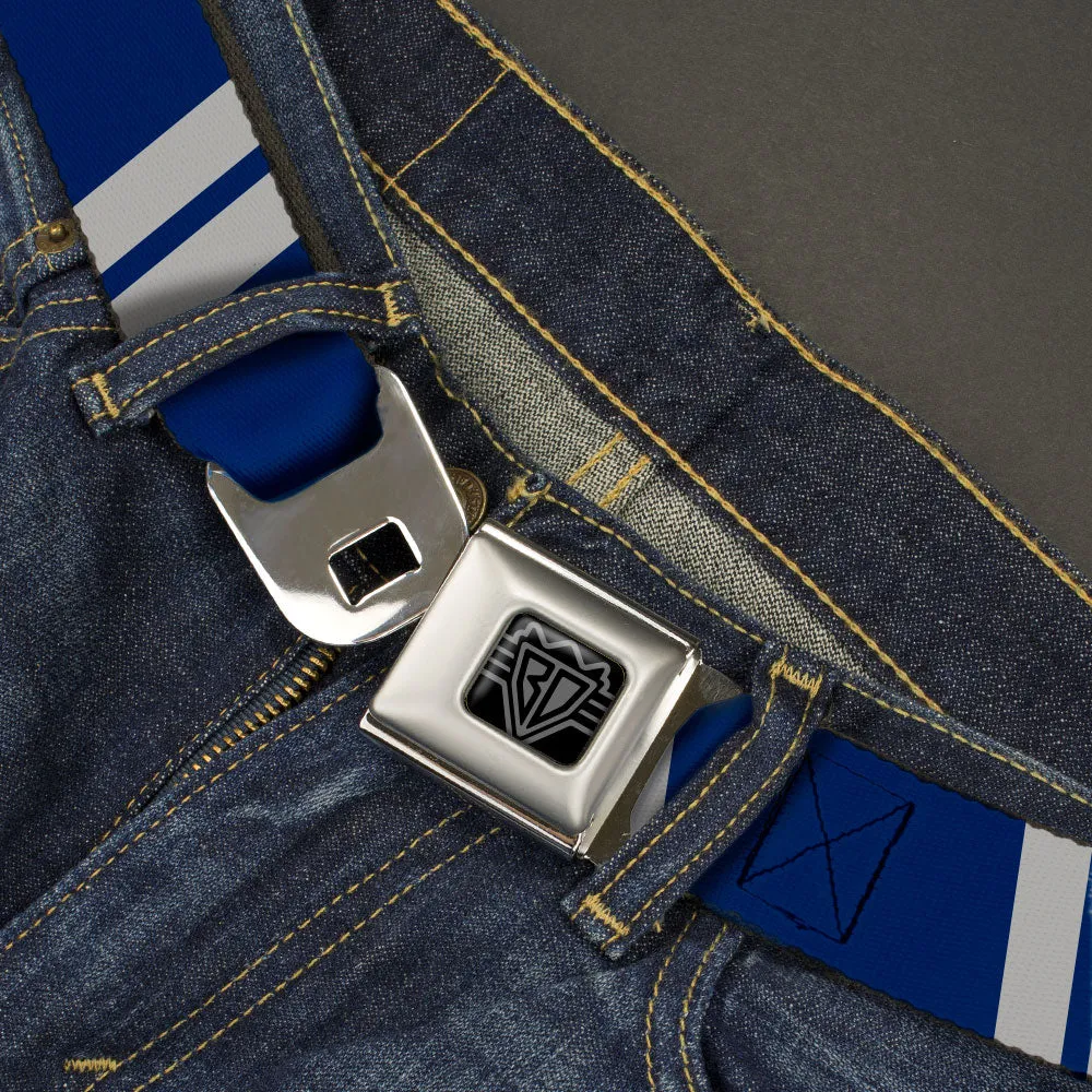 BD Wings Logo CLOSE-UP Black/Silver Seatbelt Belt - Hash Mark Stripe Double Navy/Silver Webbing