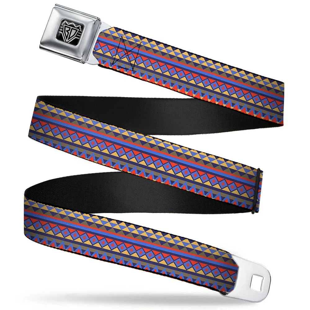 BD Wings Logo CLOSE-UP Full Color Black Silver Seatbelt Belt - Aztec15 Blues/Yellow/Orange/Gray Webbing