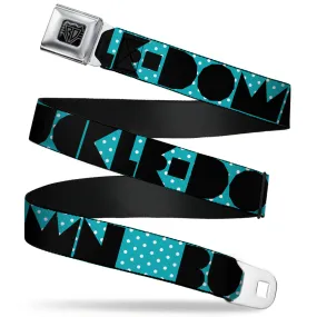 BD Wings Logo CLOSE-UP Full Color Black Silver Seatbelt Belt - BUCKLE-DOWN Shapes Dot Turquoise/White/Black Webbing