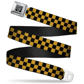 BD Wings Logo CLOSE-UP Full Color Black Silver Seatbelt Belt - Checker Black/Gold Webbing