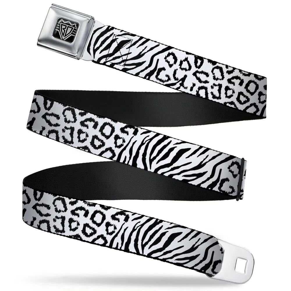 BD Wings Logo CLOSE-UP Full Color Black Silver Seatbelt Belt - Cheebra White/Black Webbing