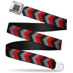 BD Wings Logo CLOSE-UP Full Color Black Silver Seatbelt Belt - Chevron Red/Black/Gray Webbing