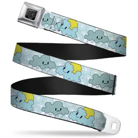 BD Wings Logo CLOSE-UP Full Color Black Silver Seatbelt Belt - Cloudy Skies Rain Clouds White/Blues Webbing