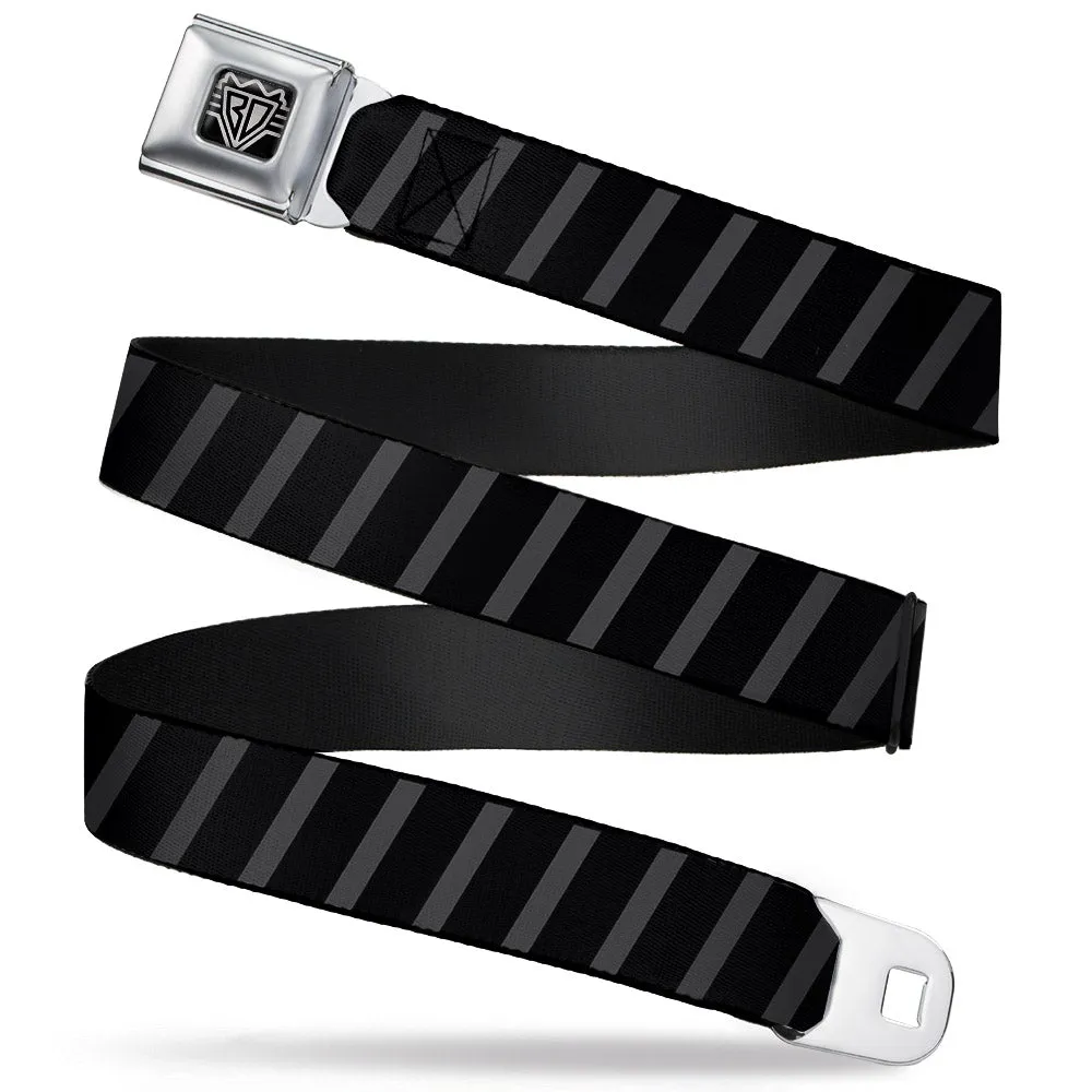 BD Wings Logo CLOSE-UP Full Color Black Silver Seatbelt Belt - Diagonal Stripes Black/Gray Webbing