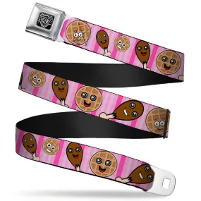 BD Wings Logo CLOSE-UP Full Color Black Silver Seatbelt Belt - Fried Chicken & Waffles Plaid Pinks Webbing