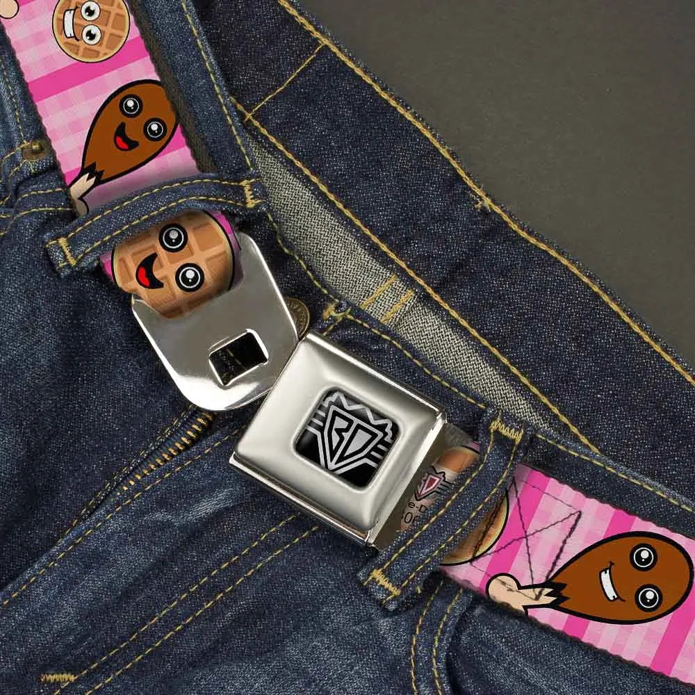 BD Wings Logo CLOSE-UP Full Color Black Silver Seatbelt Belt - Fried Chicken & Waffles Plaid Pinks Webbing