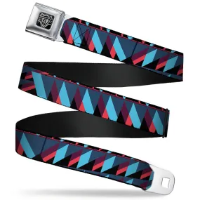 BD Wings Logo CLOSE-UP Full Color Black Silver Seatbelt Belt - Geometric Peaks Blues/Purple/Red Webbing