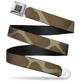 BD Wings Logo CLOSE-UP Full Color Black Silver Seatbelt Belt - Giraffe Spots Tan/Brown Webbing