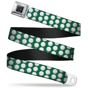 BD Wings Logo CLOSE-UP Full Color Black Silver Seatbelt Belt - Golf Balls Green/White Webbing