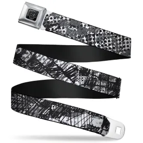 BD Wings Logo CLOSE-UP Full Color Black Silver Seatbelt Belt - Grunge Gears Black/White Webbing