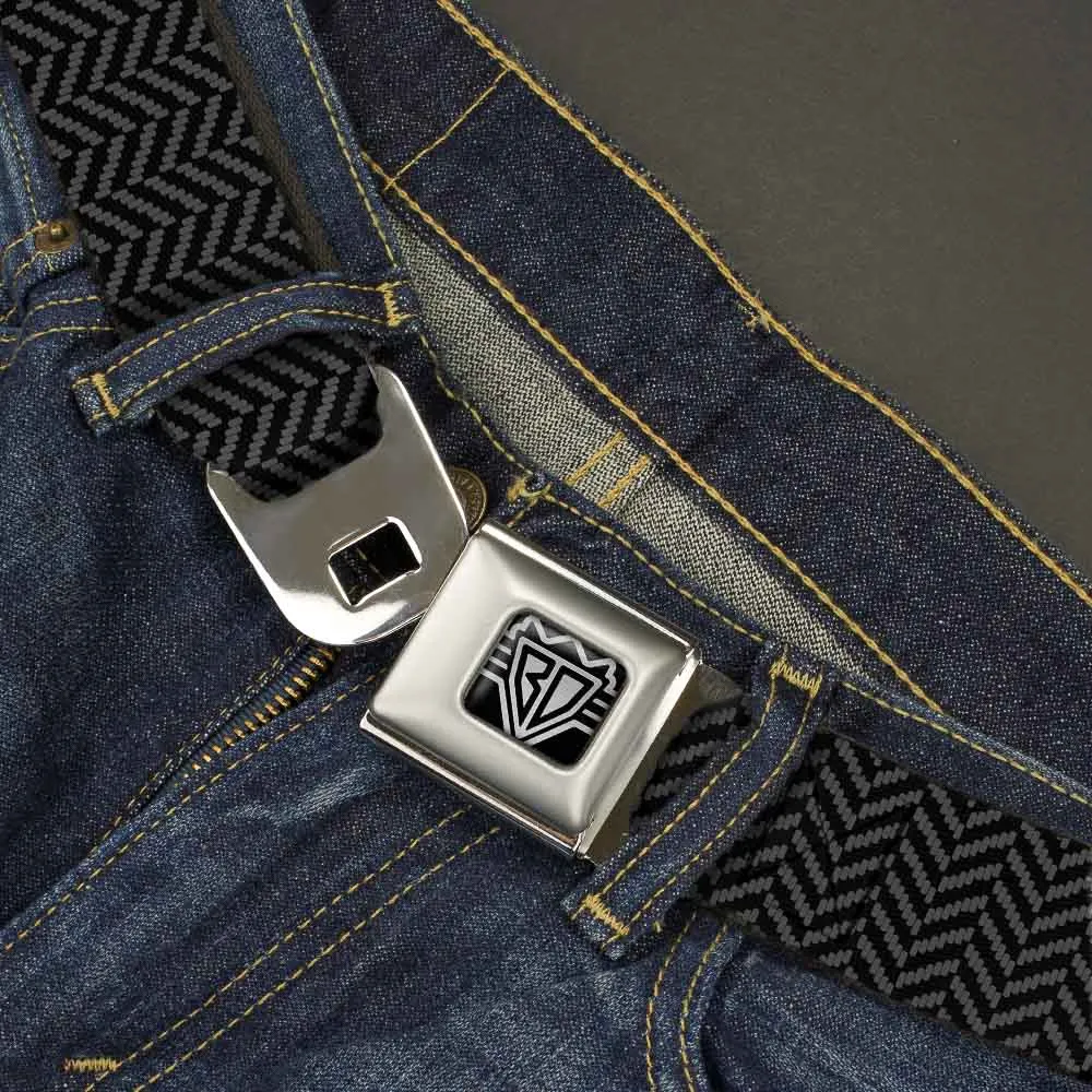 BD Wings Logo CLOSE-UP Full Color Black Silver Seatbelt Belt - Herringbone Jagged Black/Gray Webbing