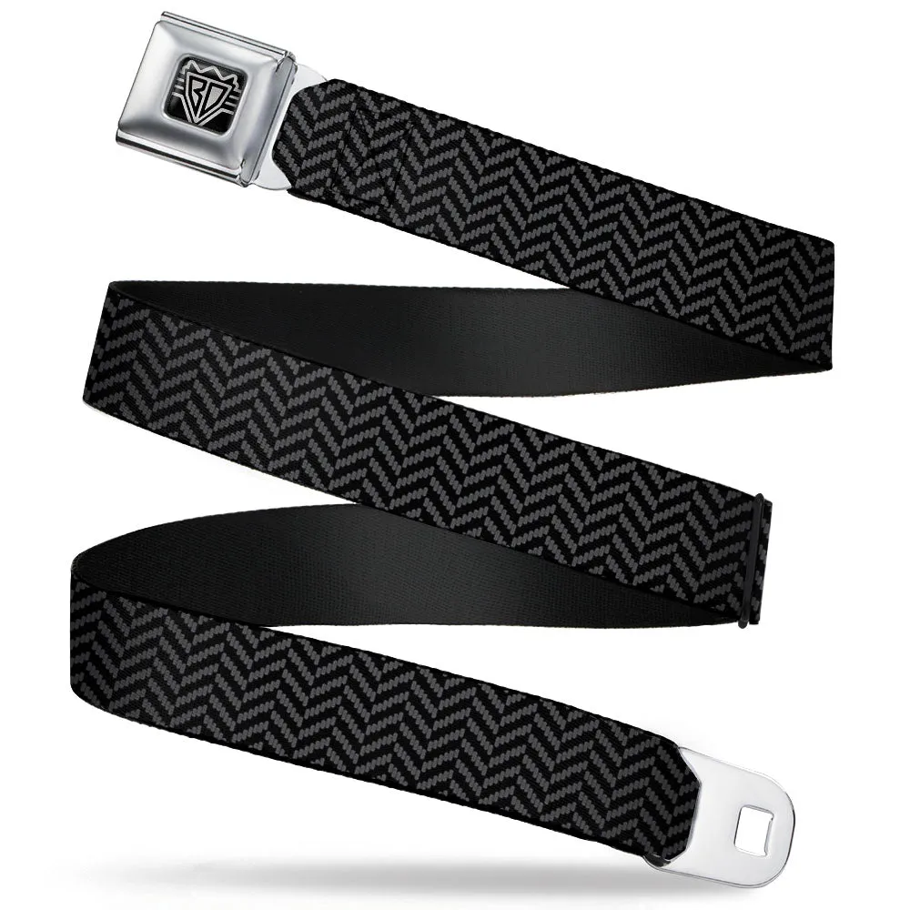 BD Wings Logo CLOSE-UP Full Color Black Silver Seatbelt Belt - Herringbone Jagged Black/Gray Webbing