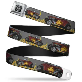 BD Wings Logo CLOSE-UP Full Color Black Silver Seatbelt Belt - Hot Rod w/Flames Webbing