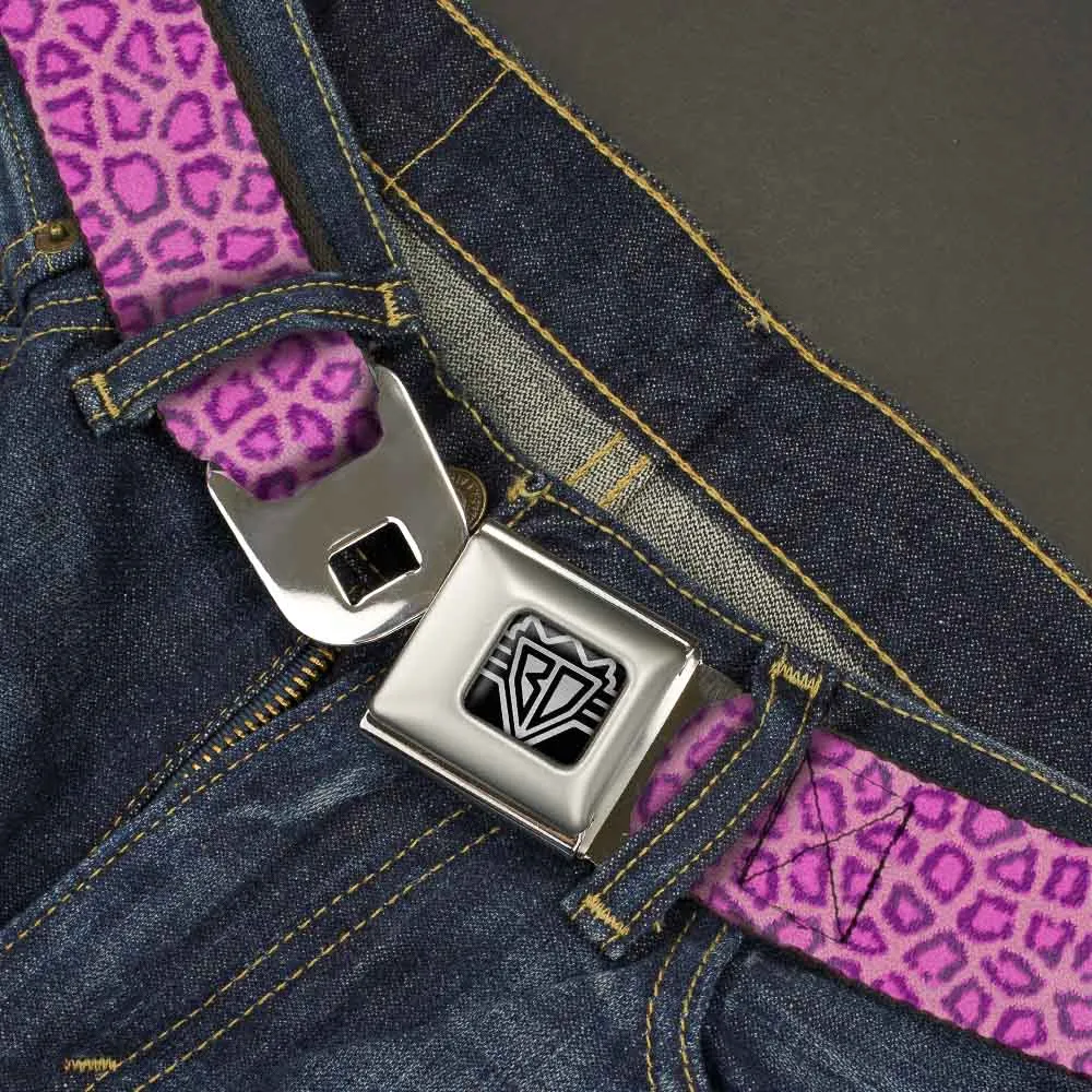 BD Wings Logo CLOSE-UP Full Color Black Silver Seatbelt Belt - Leopard Baby Pink Webbing