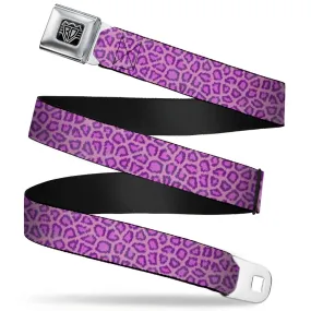 BD Wings Logo CLOSE-UP Full Color Black Silver Seatbelt Belt - Leopard Baby Pink Webbing