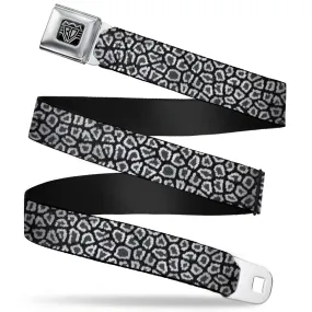 BD Wings Logo CLOSE-UP Full Color Black Silver Seatbelt Belt - Leopard Black Webbing