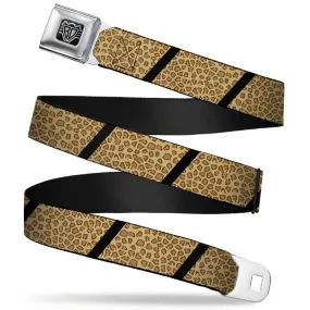 BD Wings Logo CLOSE-UP Full Color Black Silver Seatbelt Belt - Leopard Brown/Black Slash Webbing