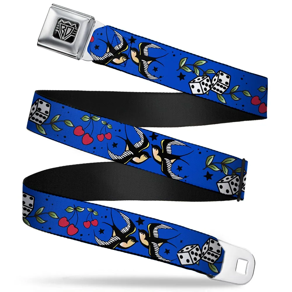 BD Wings Logo CLOSE-UP Full Color Black Silver Seatbelt Belt - Lucky CLOSE-UP Blue Webbing