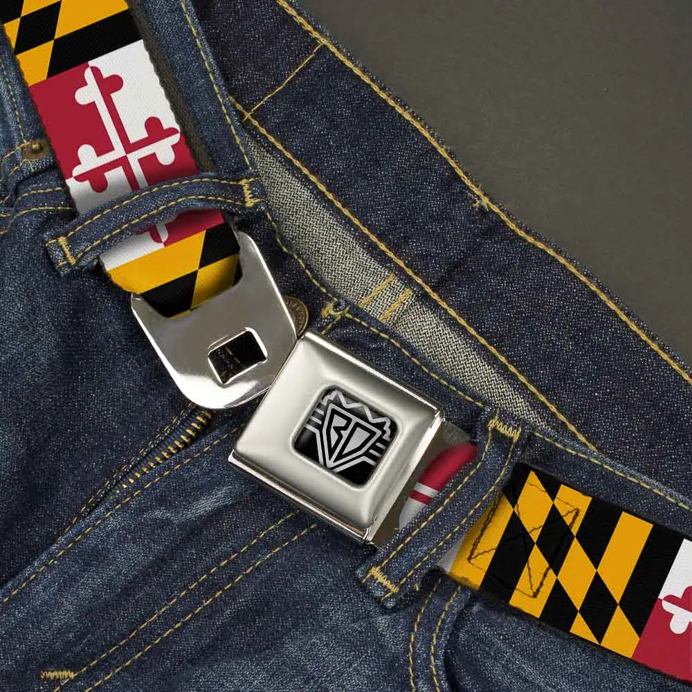 BD Wings Logo CLOSE-UP Full Color Black Silver Seatbelt Belt - Maryland Flags Webbing