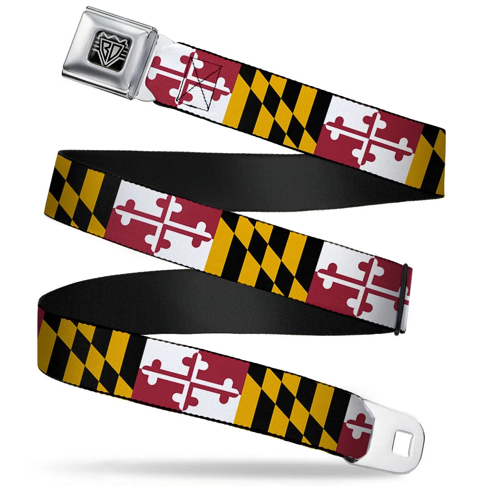 BD Wings Logo CLOSE-UP Full Color Black Silver Seatbelt Belt - Maryland Flags Webbing