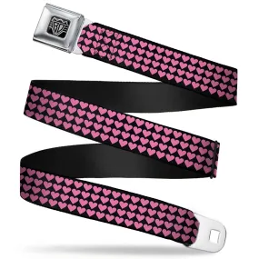 BD Wings Logo CLOSE-UP Full Color Black Silver Seatbelt Belt - Mini Hearts Black/Pink Webbing