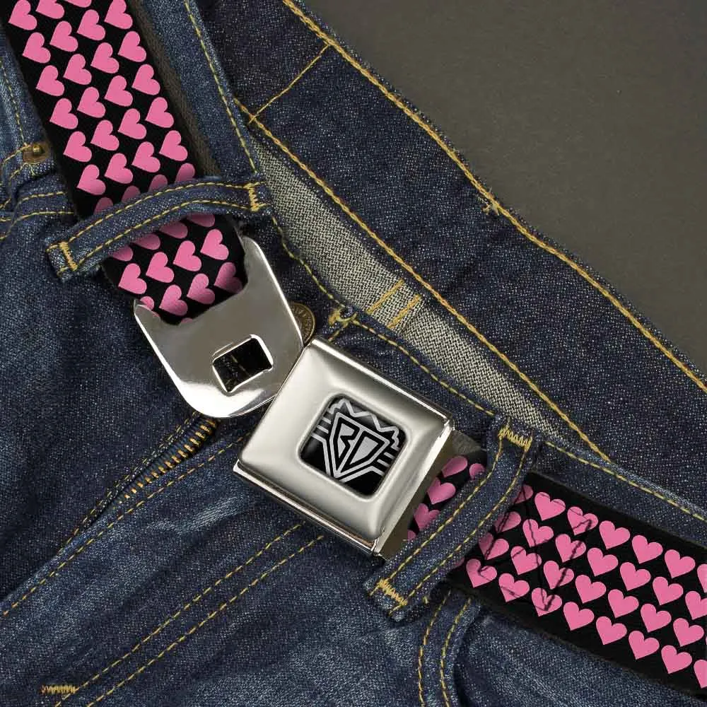 BD Wings Logo CLOSE-UP Full Color Black Silver Seatbelt Belt - Mini Hearts Black/Pink Webbing