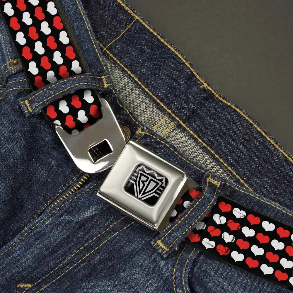 BD Wings Logo CLOSE-UP Full Color Black Silver Seatbelt Belt - Mini Hearts Black/Red/White Webbing