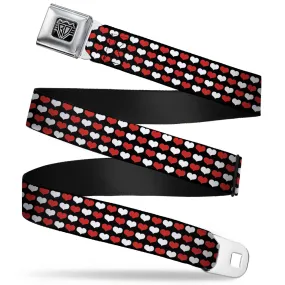 BD Wings Logo CLOSE-UP Full Color Black Silver Seatbelt Belt - Mini Hearts Black/Red/White Webbing