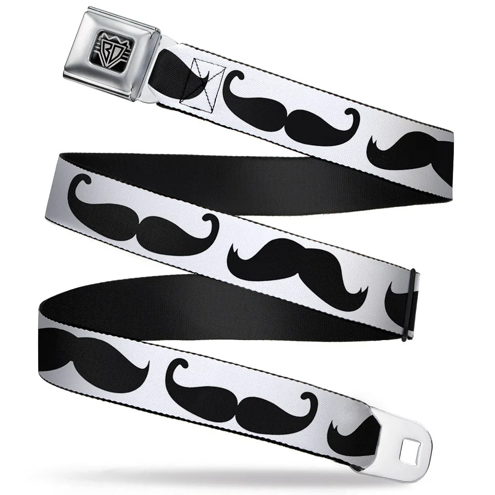 BD Wings Logo CLOSE-UP Full Color Black Silver Seatbelt Belt - Multi Mustaches Sketch White/Black Webbing