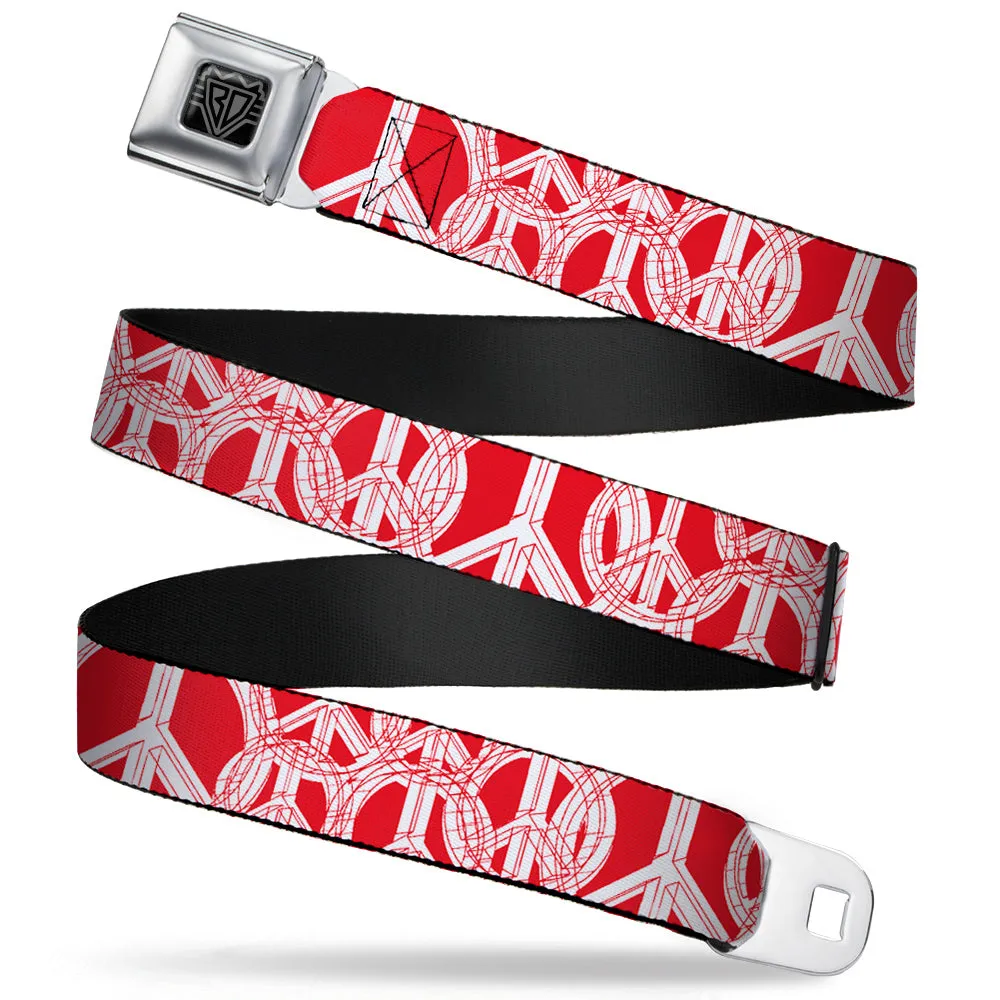 BD Wings Logo CLOSE-UP Full Color Black Silver Seatbelt Belt - Peace Sketch Red/White Webbing