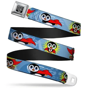 BD Wings Logo CLOSE-UP Full Color Black Silver Seatbelt Belt - Penguin Superhero Blue Bubbles Webbing