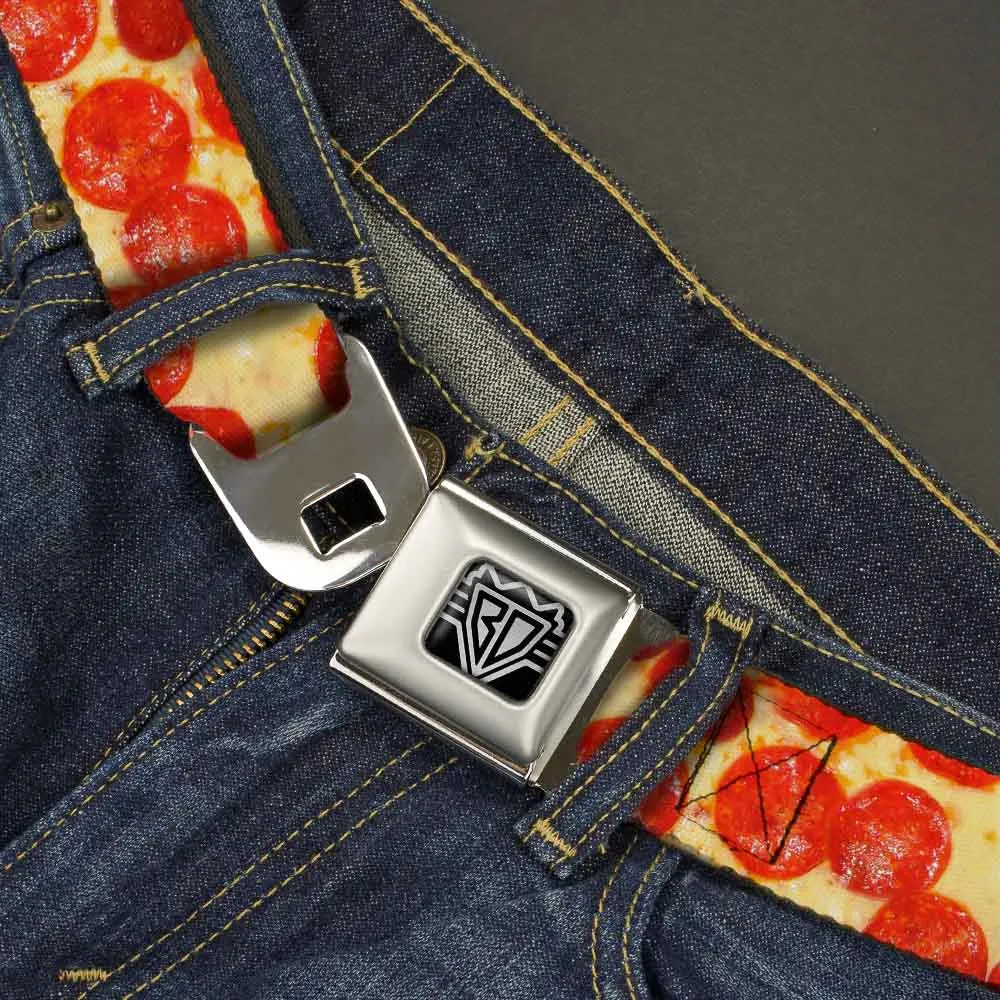 BD Wings Logo CLOSE-UP Full Color Black Silver Seatbelt Belt - Pepperoni Pizza Vivid Webbing