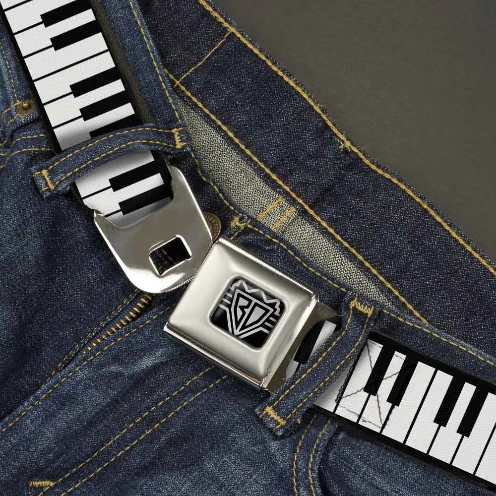 BD Wings Logo CLOSE-UP Full Color Black Silver Seatbelt Belt - Piano Keys Webbing