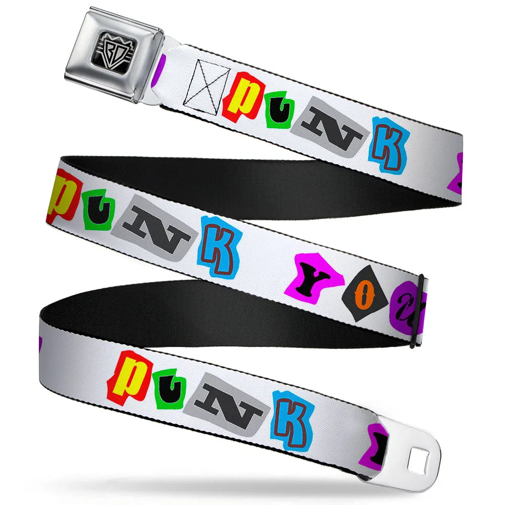 BD Wings Logo CLOSE-UP Full Color Black Silver Seatbelt Belt - Punk You White/Full Color Webbing