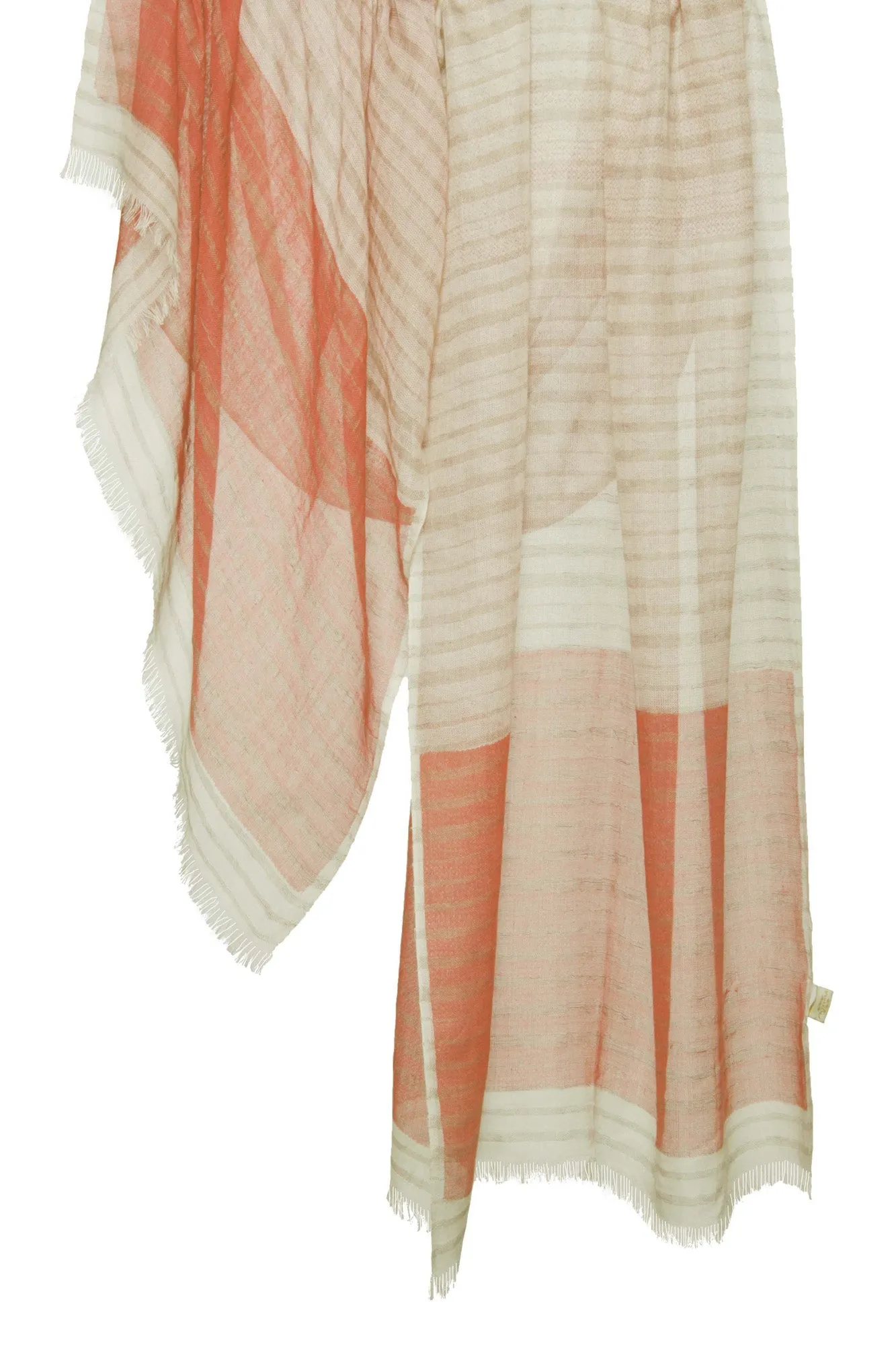 Beige & Orange Contemporary Silk Cashmere Scarf