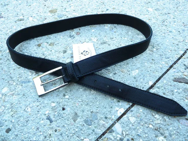 Black Leather cut-edge belt with rectangular buckle