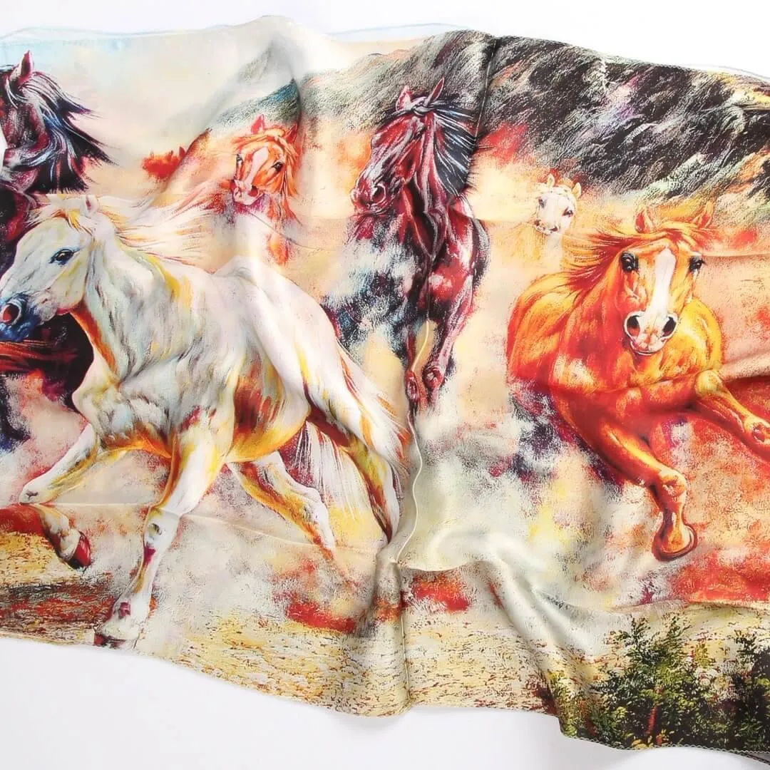 Blossom Range|Horse Racing Scarf|Multicolour|Long Silk Scarf