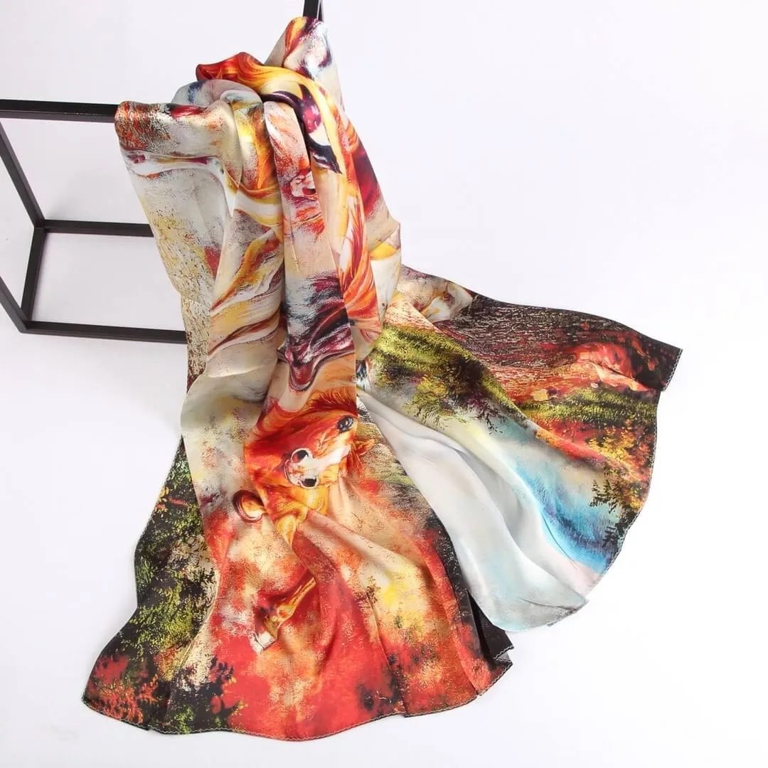 Blossom Range|Horse Racing Scarf|Multicolour|Long Silk Scarf